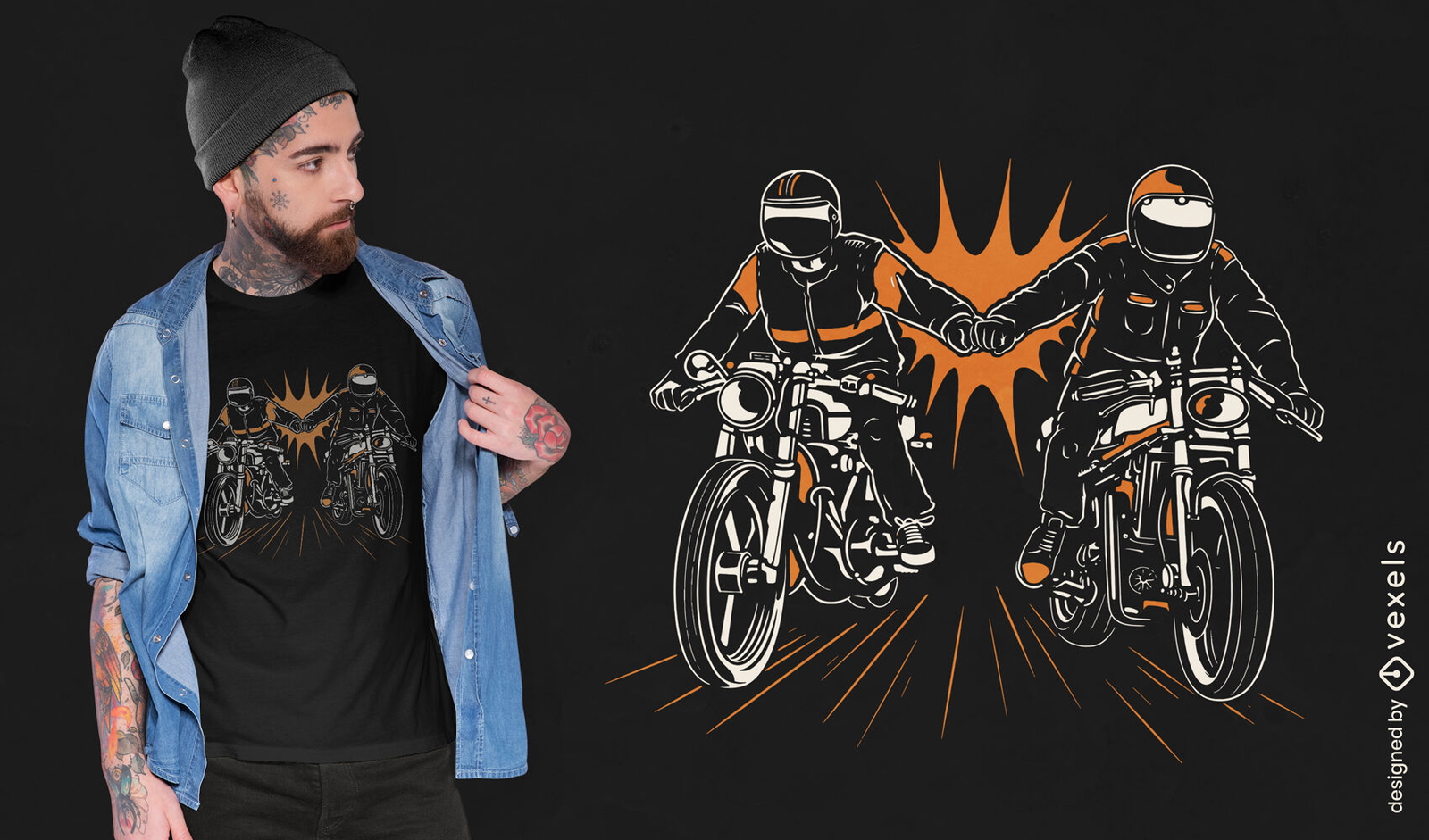 Diseño de camiseta de amigos motociclistas.