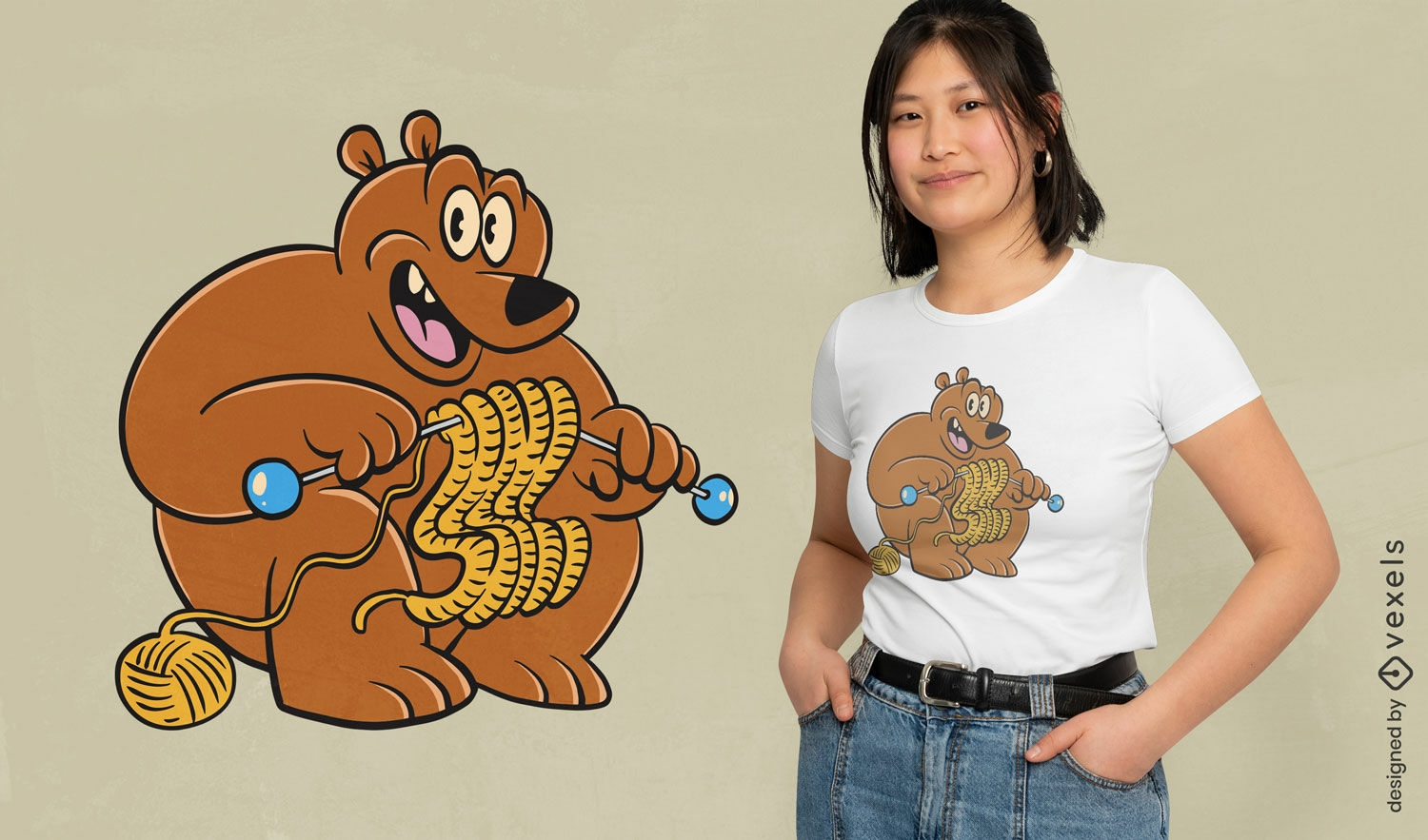 Brown bear animal knitting t-shirt design