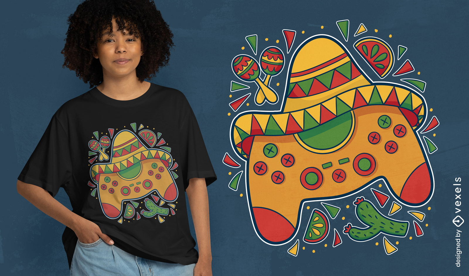 Controlador de videojuegos cinco de mayo diseño de camiseta