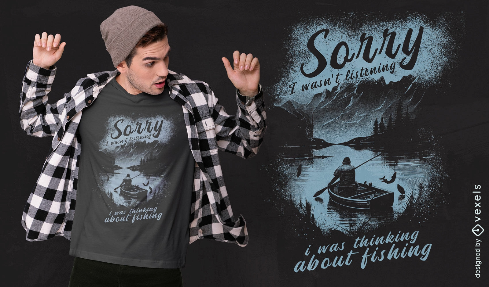 Design de camiseta para pesca e solid?o