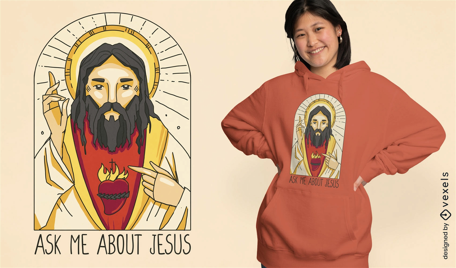 Design de camiseta com imagem religiosa de Jesus