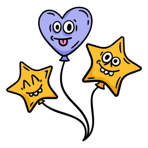 Três balões de desenho animado com corações e estrelas Desenho PNG