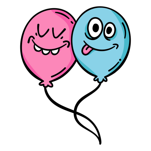 Dos globos de dibujos animados con caras y lenguas. Diseño PNG
