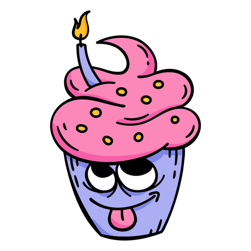 Cartoon cupcake with a tongue sticking out PNG Design