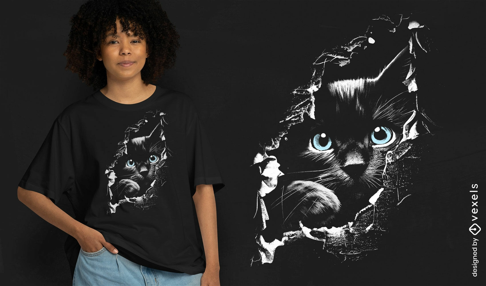 Diseño de camiseta de gato emergente.