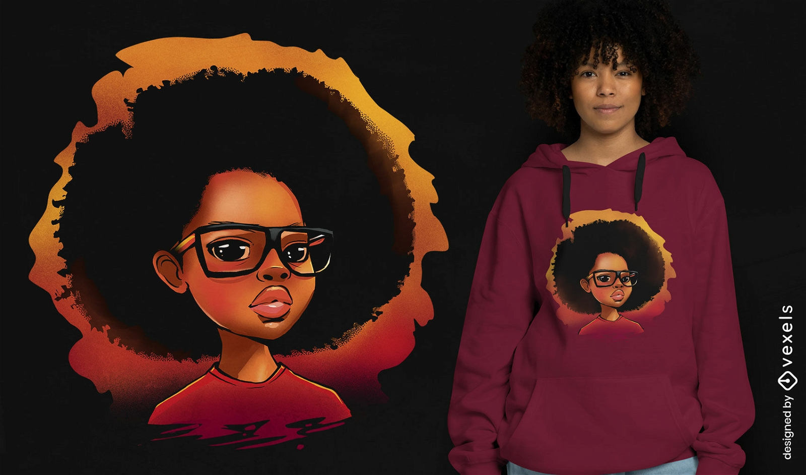 Black girl with glasses t-shirt psd
