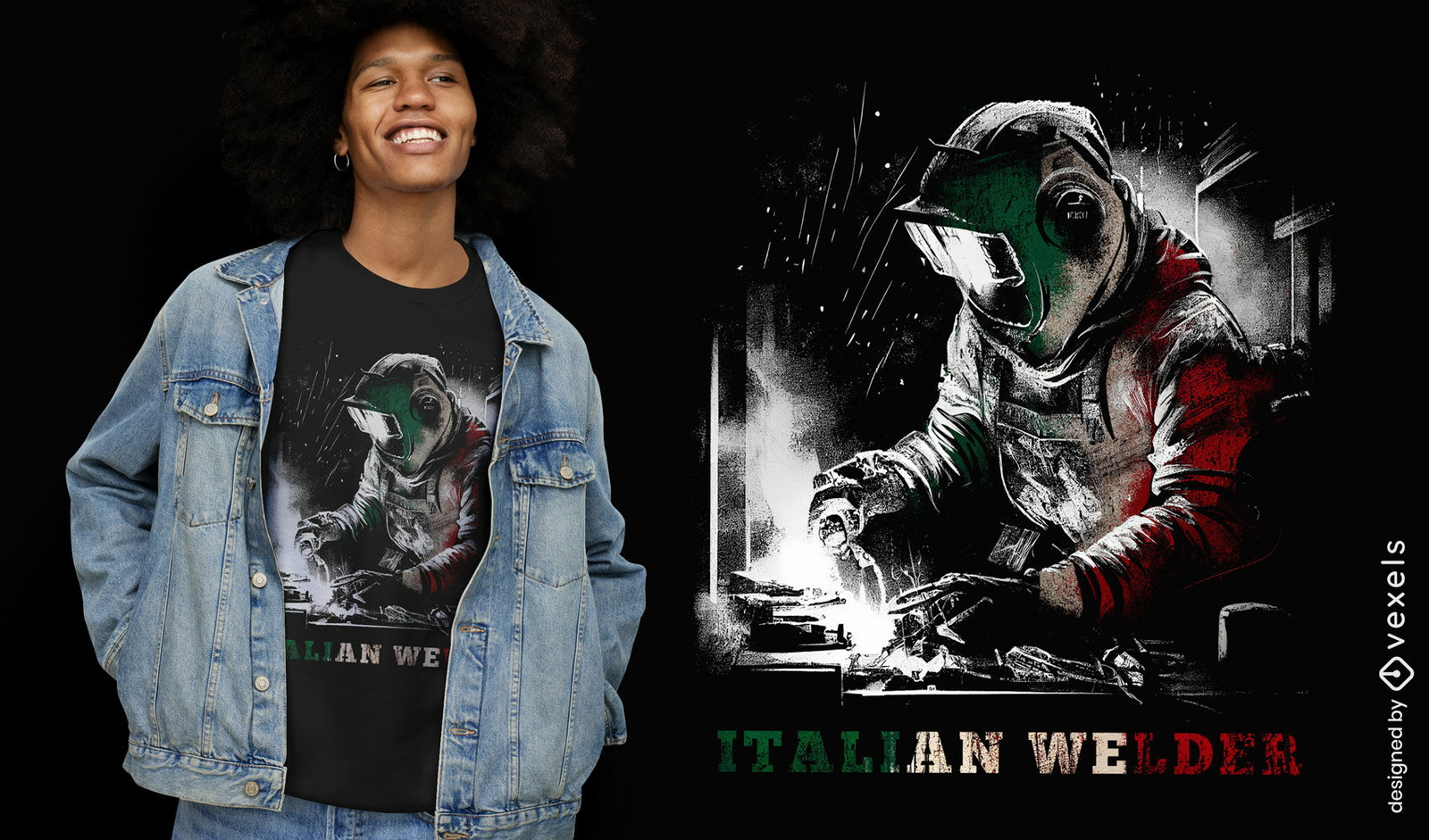 Diseño de camiseta de soldador italiano.