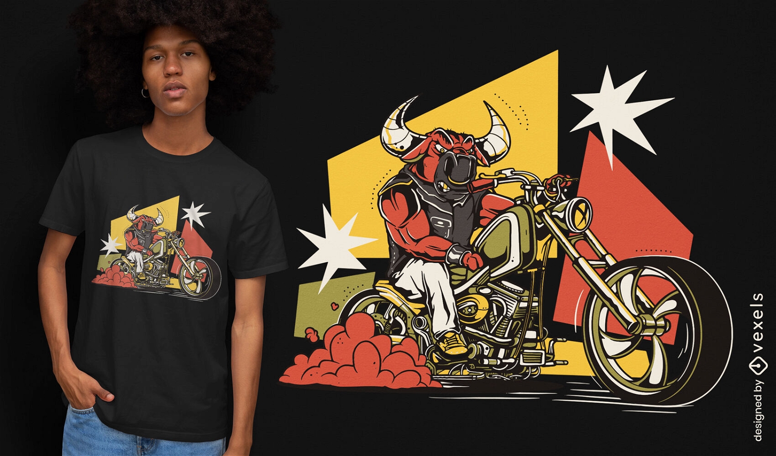 Bull em um design de camiseta de moto