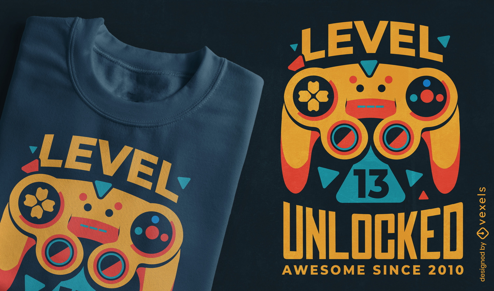 Diseño de camiseta de juego de nivel 13 de joystick