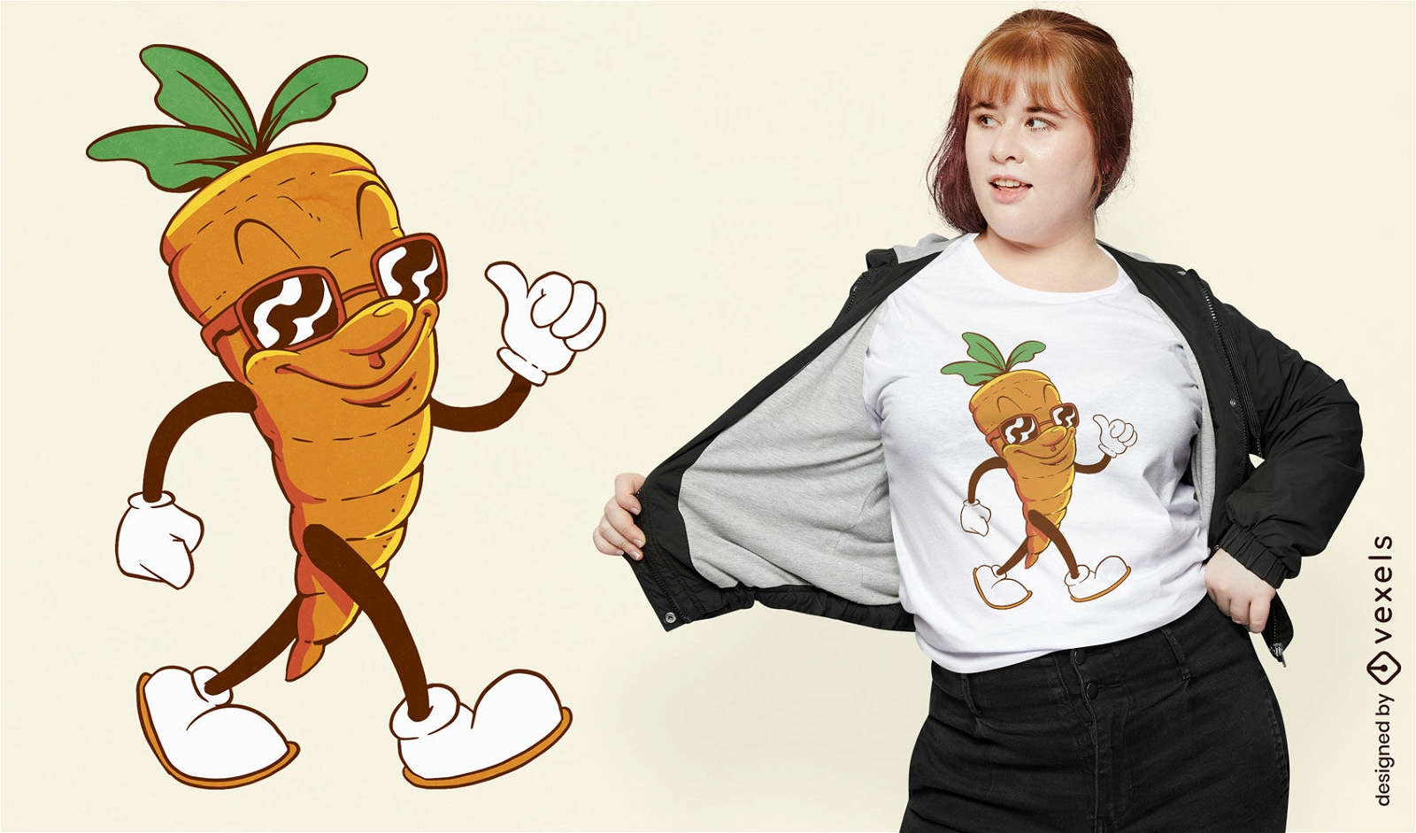 Diseño de camiseta de zanahoria de dibujos animados retro