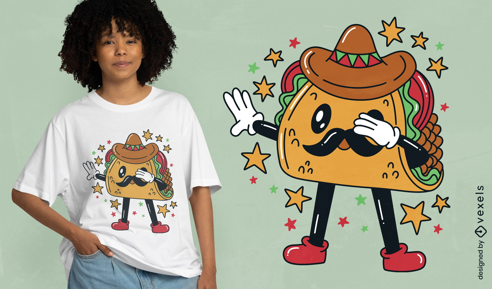 Diseño de camiseta de personaje de taco dabbing