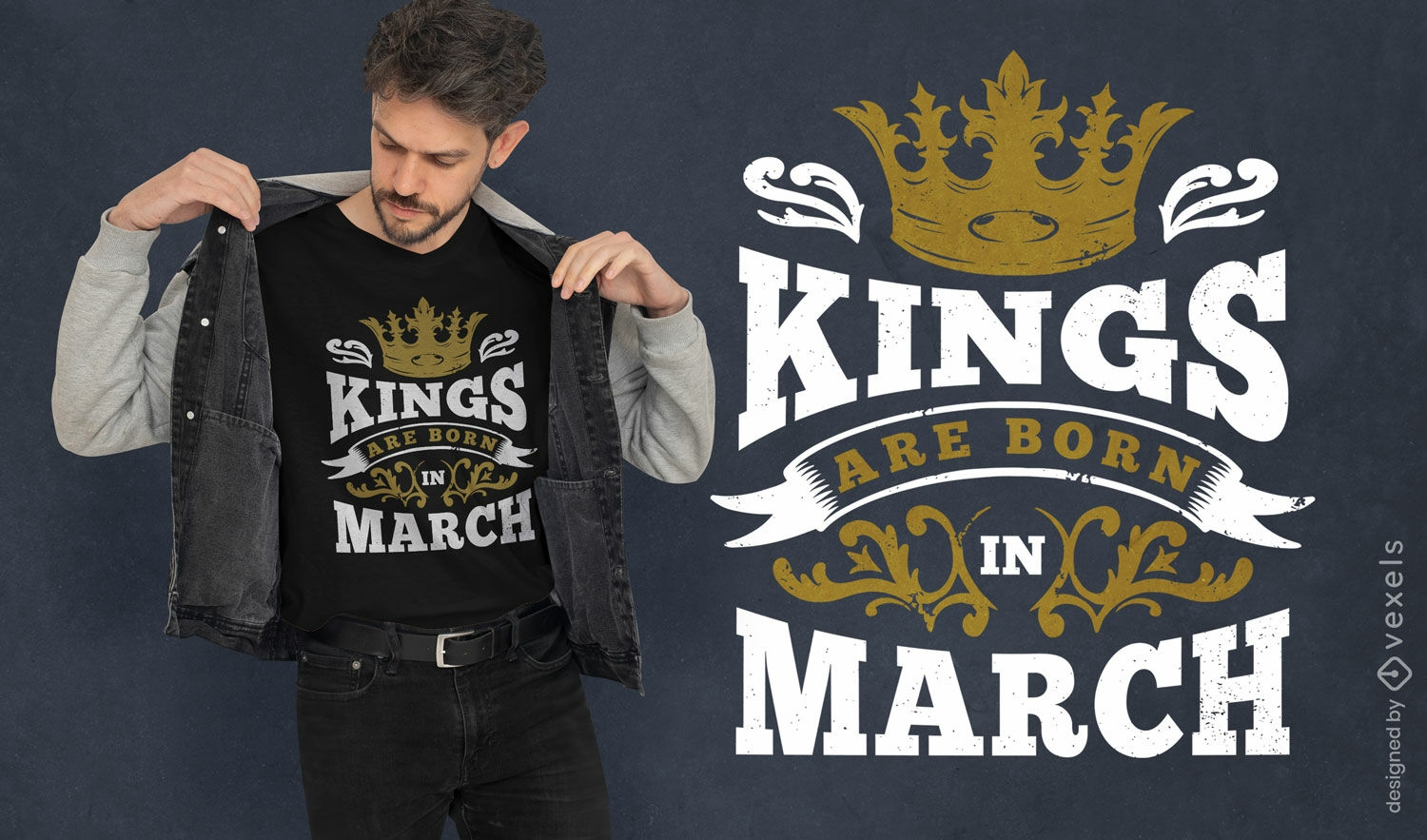 Diseño de camiseta de reyes nacidos en marzo.