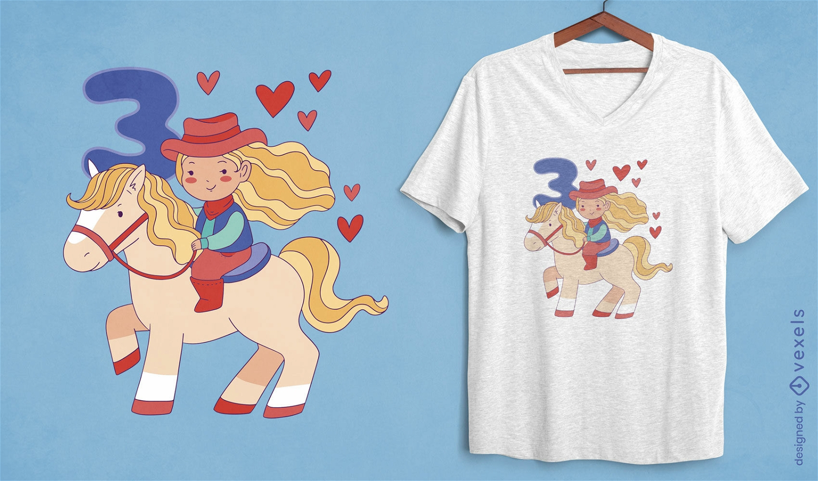 Garota cowboy em um design de camiseta de cavalo
