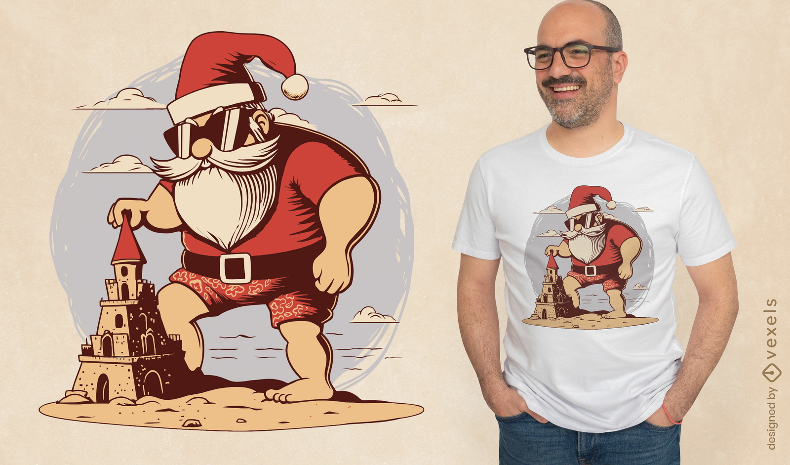 Design de camiseta de Papai Noel de praia