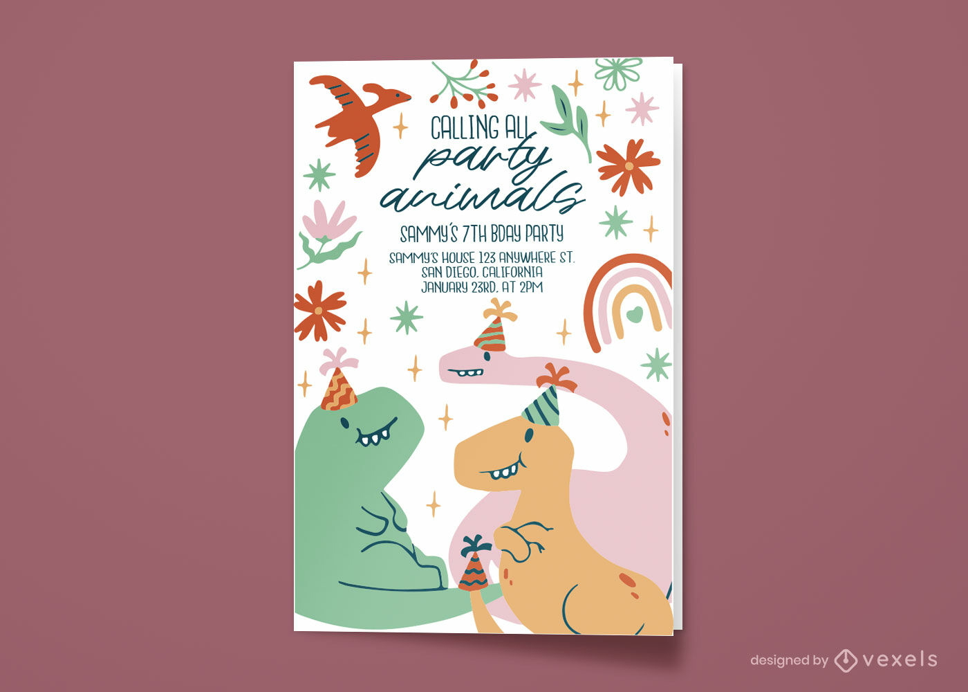 Cute dinosaurs greeting card for birthday party