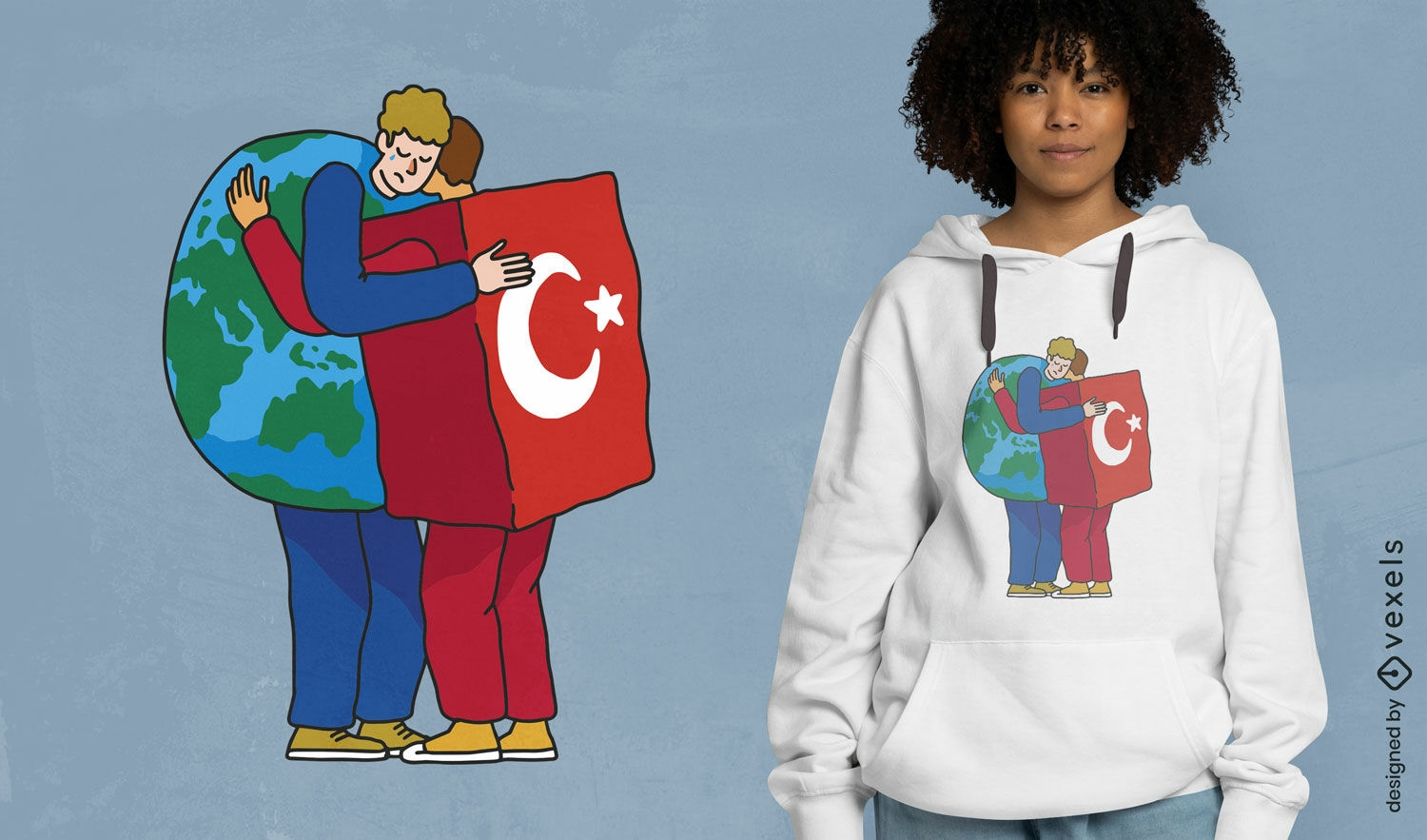 Diseño de camiseta de abrazo mundial y turco.