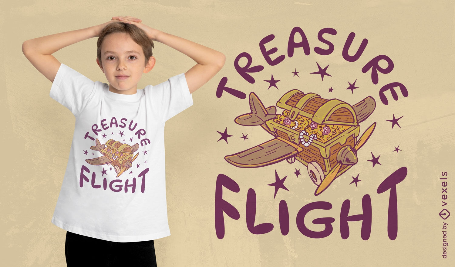 Design de camiseta de avião de baú do tesouro