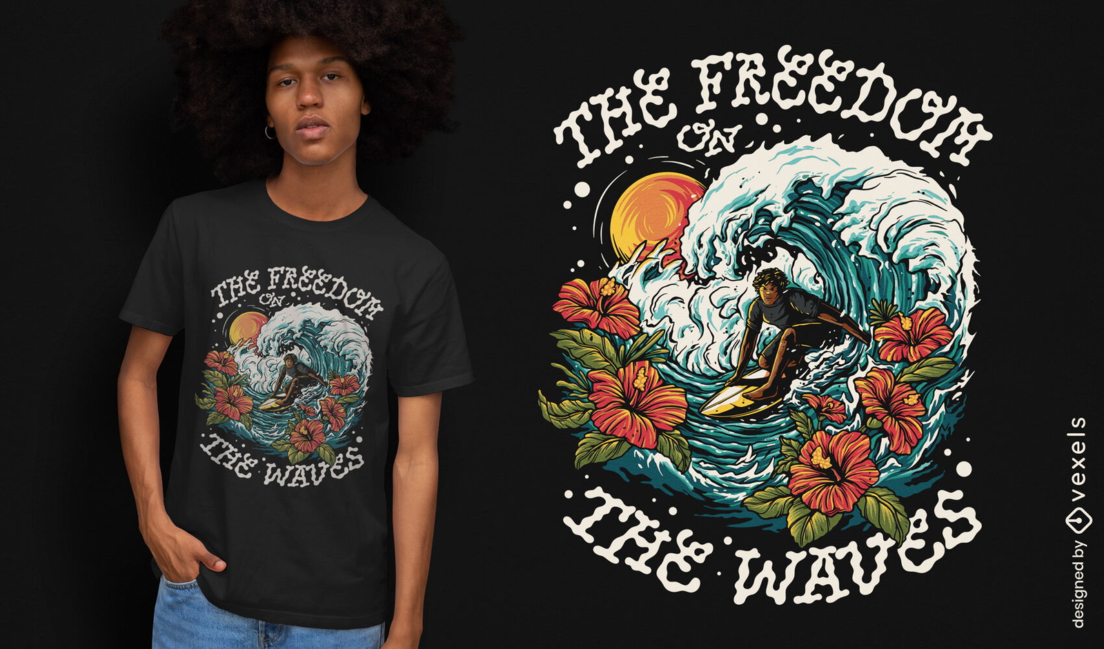 Diseño de camiseta de surf de olas tropicales.