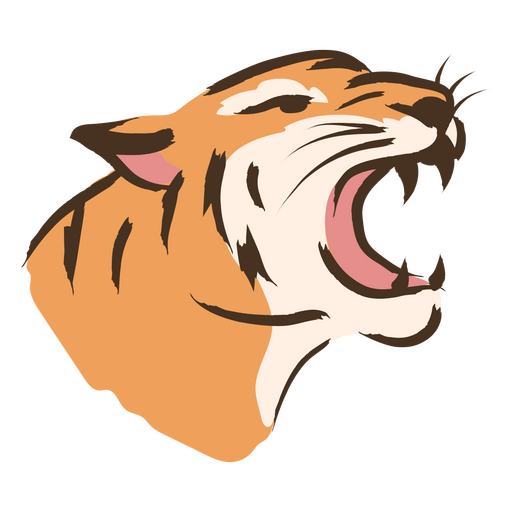 Tiger head with its mouth open color stroke PNG Design