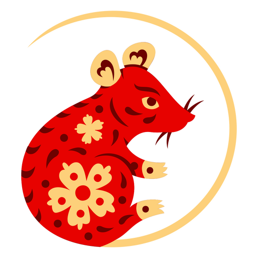 Chinese rat in a circle with flowers PNG Design