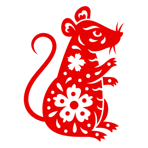Rato do zodíaco chinês cortado em vermelho Desenho PNG