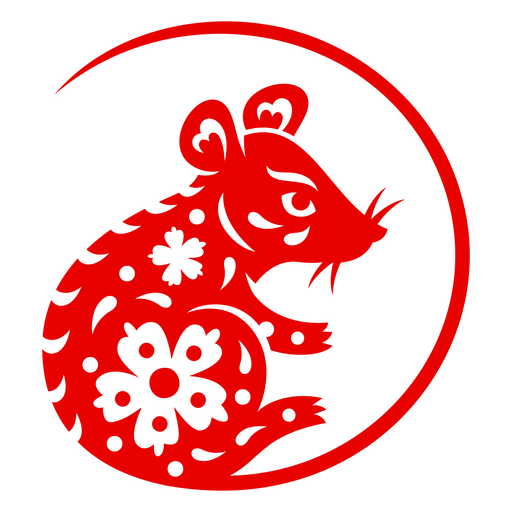 Rata china en un círculo rojo. Diseño PNG