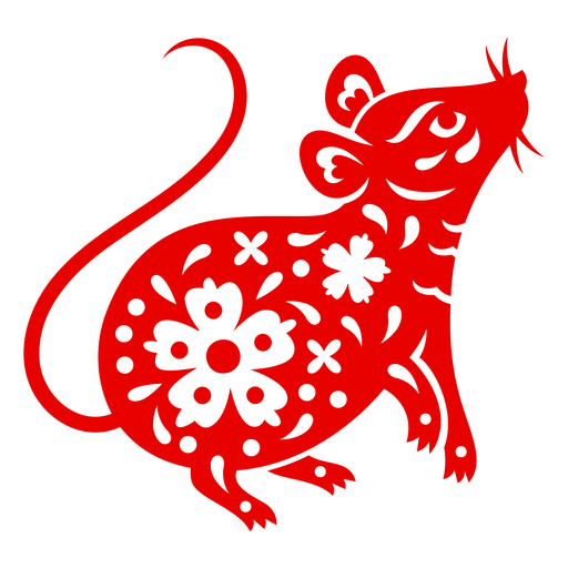 Rata del zodíaco chino con flores Diseño PNG