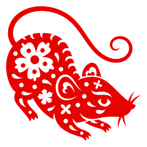 Rata del zodíaco chino en color rojo. Diseño PNG