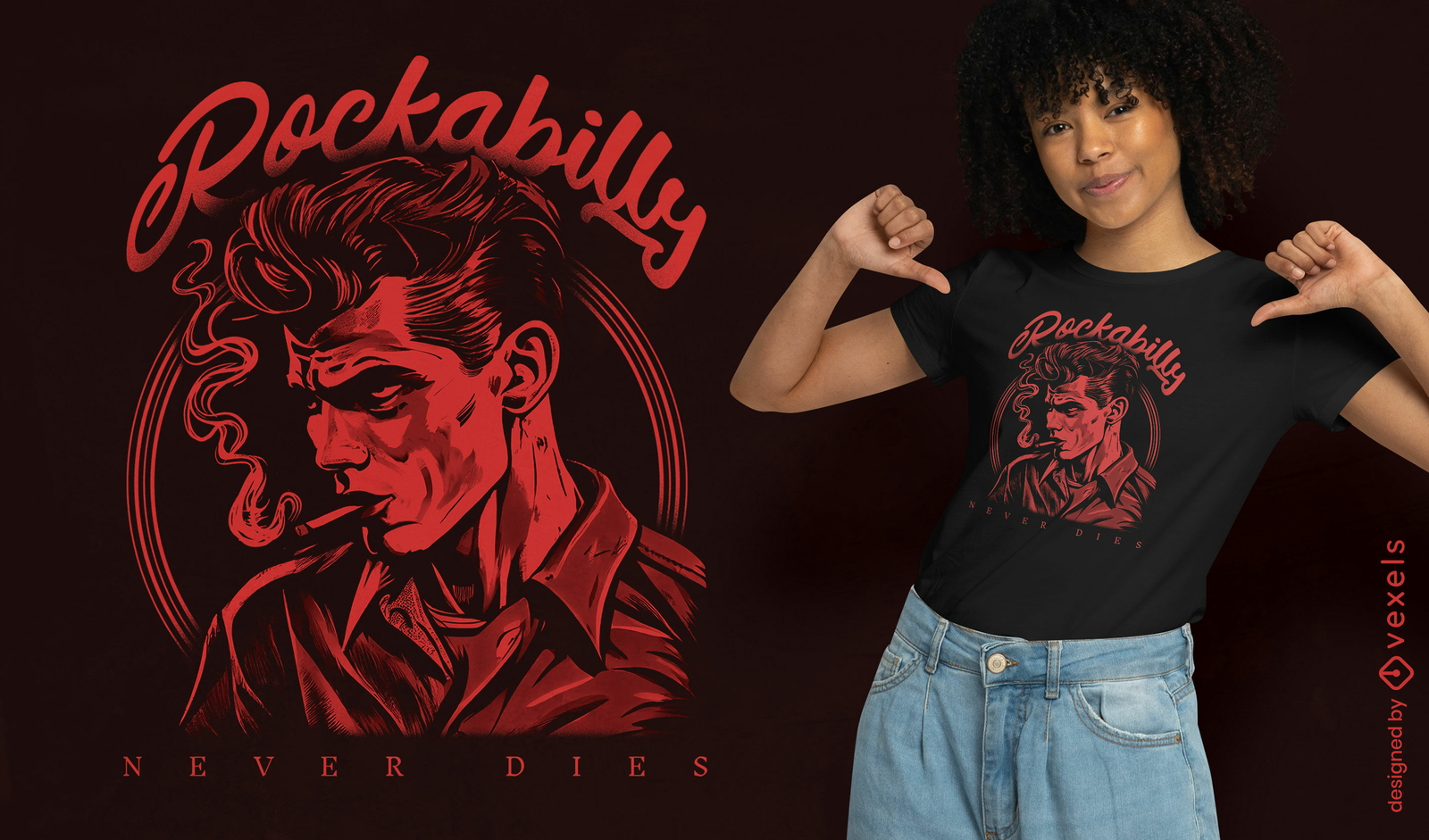 Diseño de camiseta estilo rockabilly.