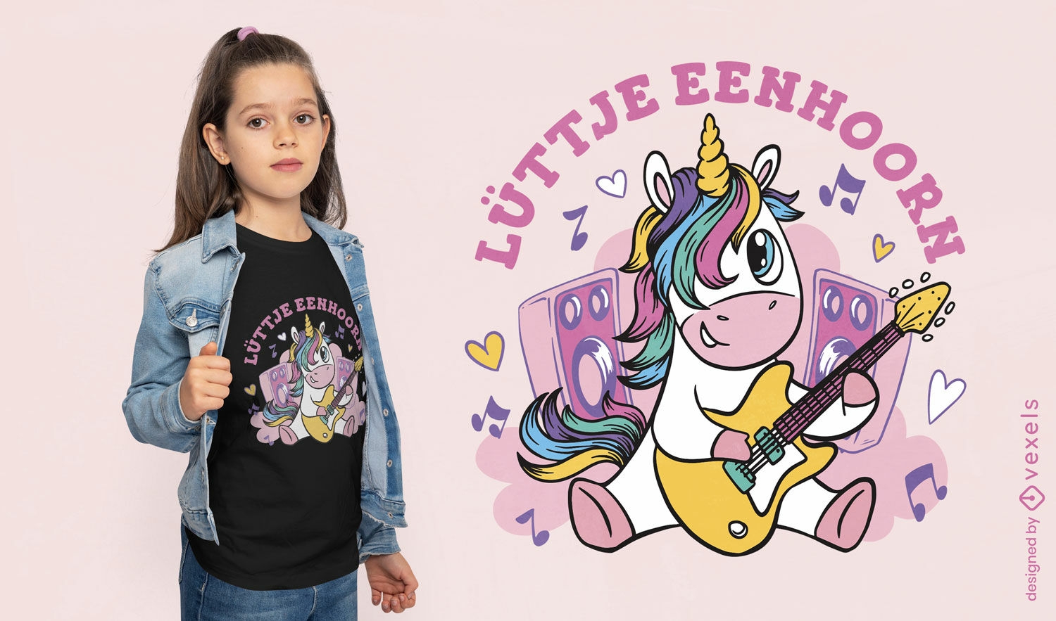 Unicornio tocando diseño de camiseta de guitarra.