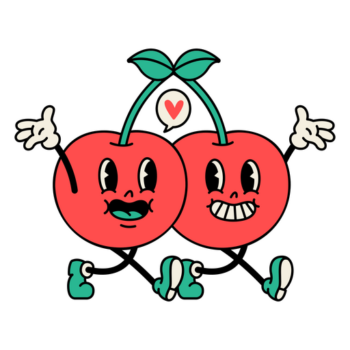 Two cherries with hearts on their faces PNG Design