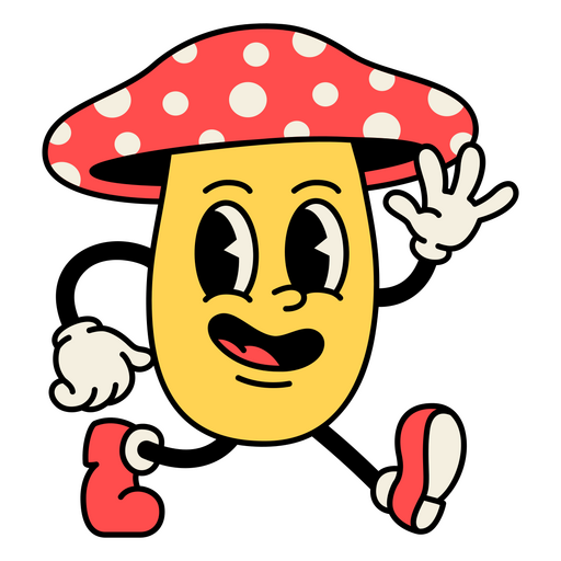 Cartoon mushroom with polka dots running PNG Design