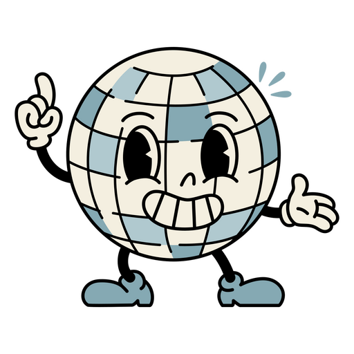 Cartoon mirrorball with a smiley face and a thumbs up PNG Design