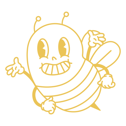 Gold bee retro cartoon flying PNG Design