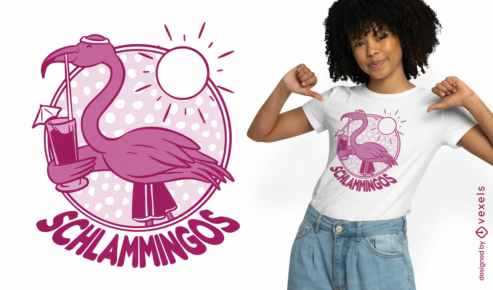 Diseño de camiseta de vacaciones de flamenco rosa.