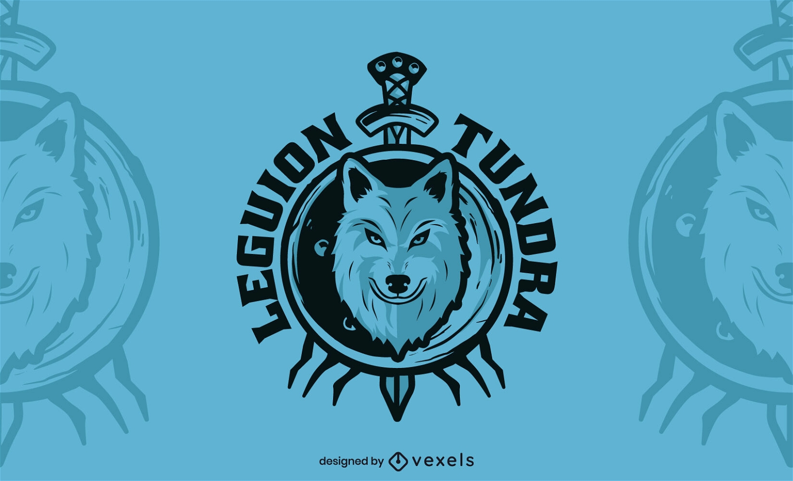 Design de logotipo de lobo e espada