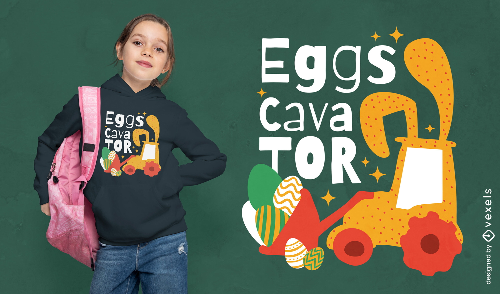 Diseño de camiseta de excavadora de Pascua.