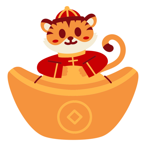 Cartoon tiger sitting in a bowl PNG Design