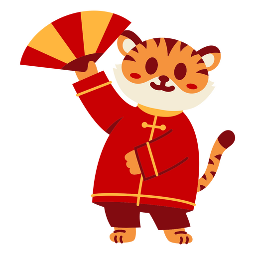 Chinesischer Neujahrstiger hält einen Fächer PNG-Design