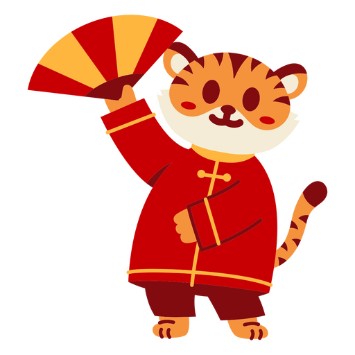 Tigre do ano novo chinês segurando um leque Desenho PNG
