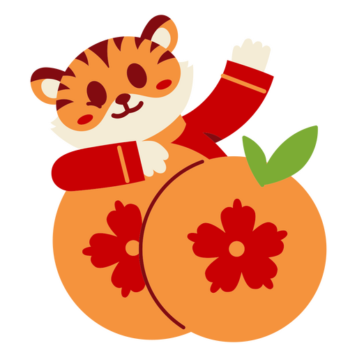 Diseño de dibujos animados de tigre juguetón con naranjas Diseño PNG