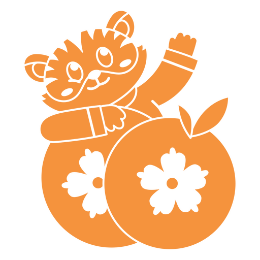 Tigre de desenho animado brincalhão com design de laranjas Desenho PNG