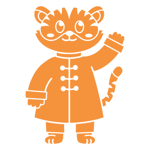 Orange tiger in a coat waving PNG Design