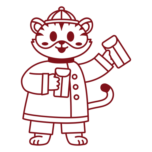 Charming cartoon tiger holding drinks design PNG Design
