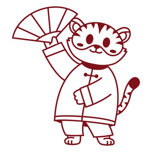 Verspielter Cartoon-Tiger mit Fächerillustration PNG-Design