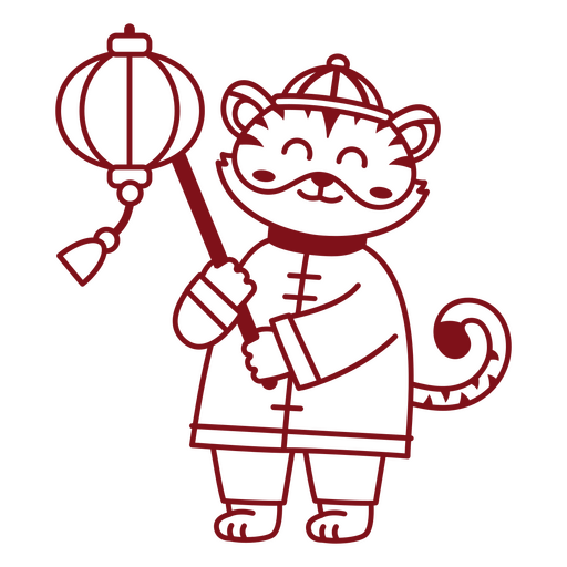 Tigre de desenho animado brincalhão com ilustração de lanterna Desenho PNG