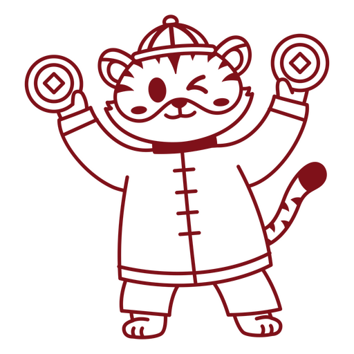 Verspielter Cartoon-Tiger mit traditioneller Kleidung PNG-Design