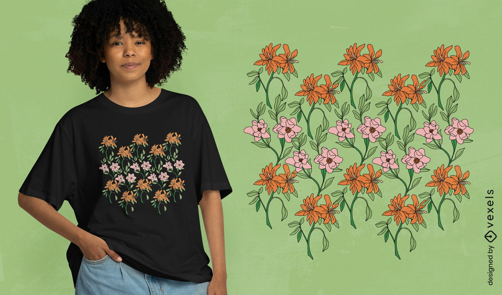 Design de camiseta com padr?o de flores retr?