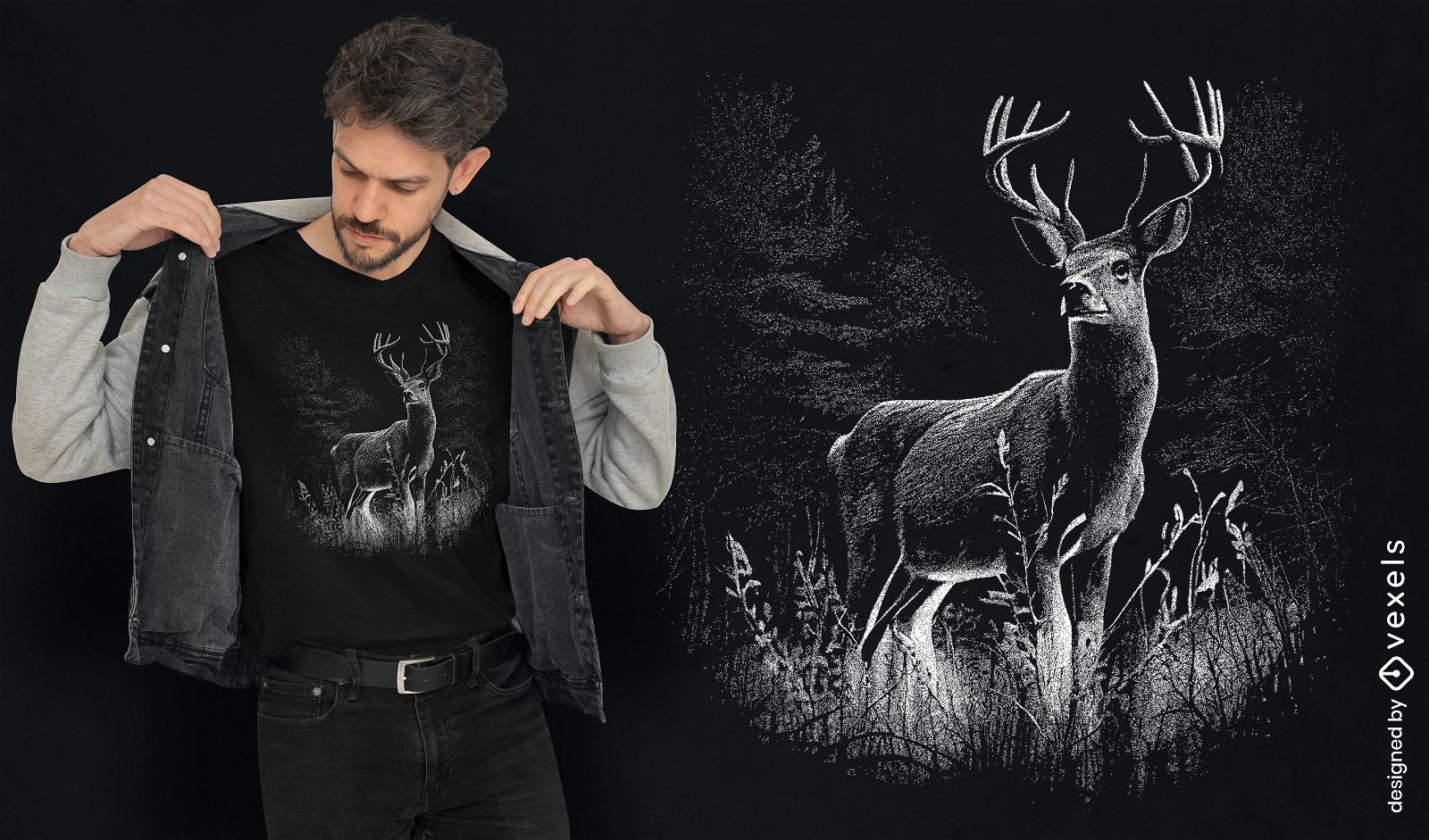 Diseño de camiseta realista de ciervo en la naturaleza.