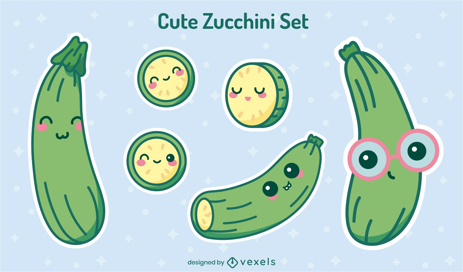 Netter Zucchini-Zeichensatz